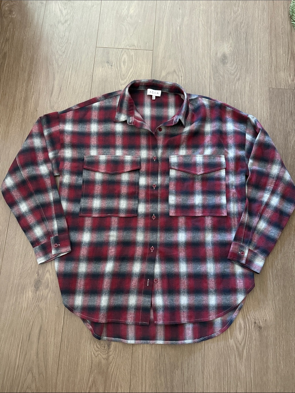 ACOA Red Plaid Flannel Casual Button-Down Shirt